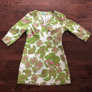 Boden Floral Linen Tunic 3/4 Sleeve Dress